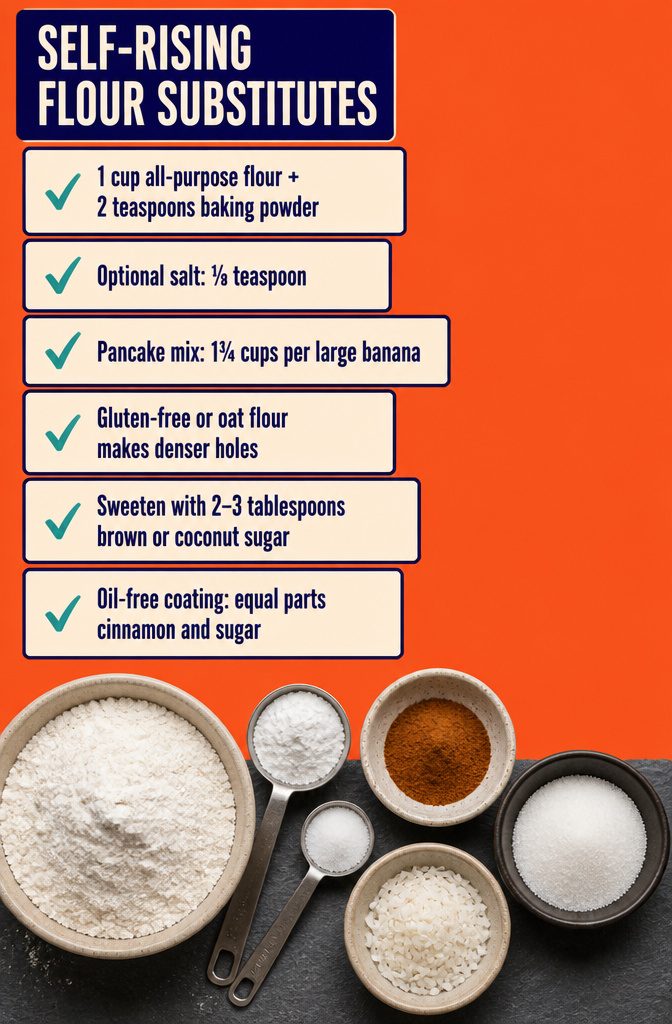 Flour, baking powder and salt arranged as self-rising flour substitutes