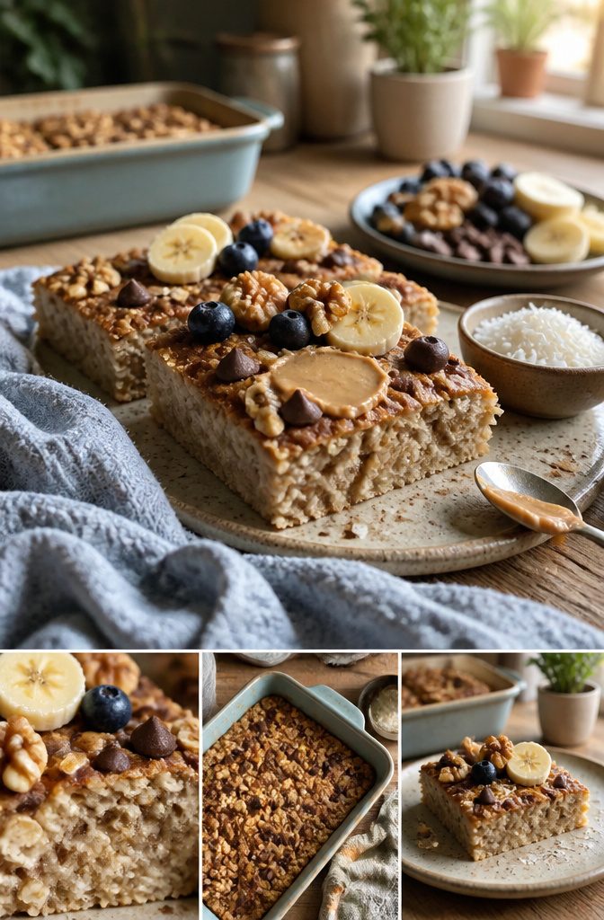 Banana oat recipe photograph featuring assorted add-ins and toppings