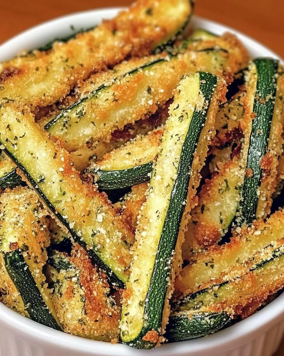 25 Black People Finger Foods 12 Fried zucchini sticks with golden breadcrumb coating in a white bowl.