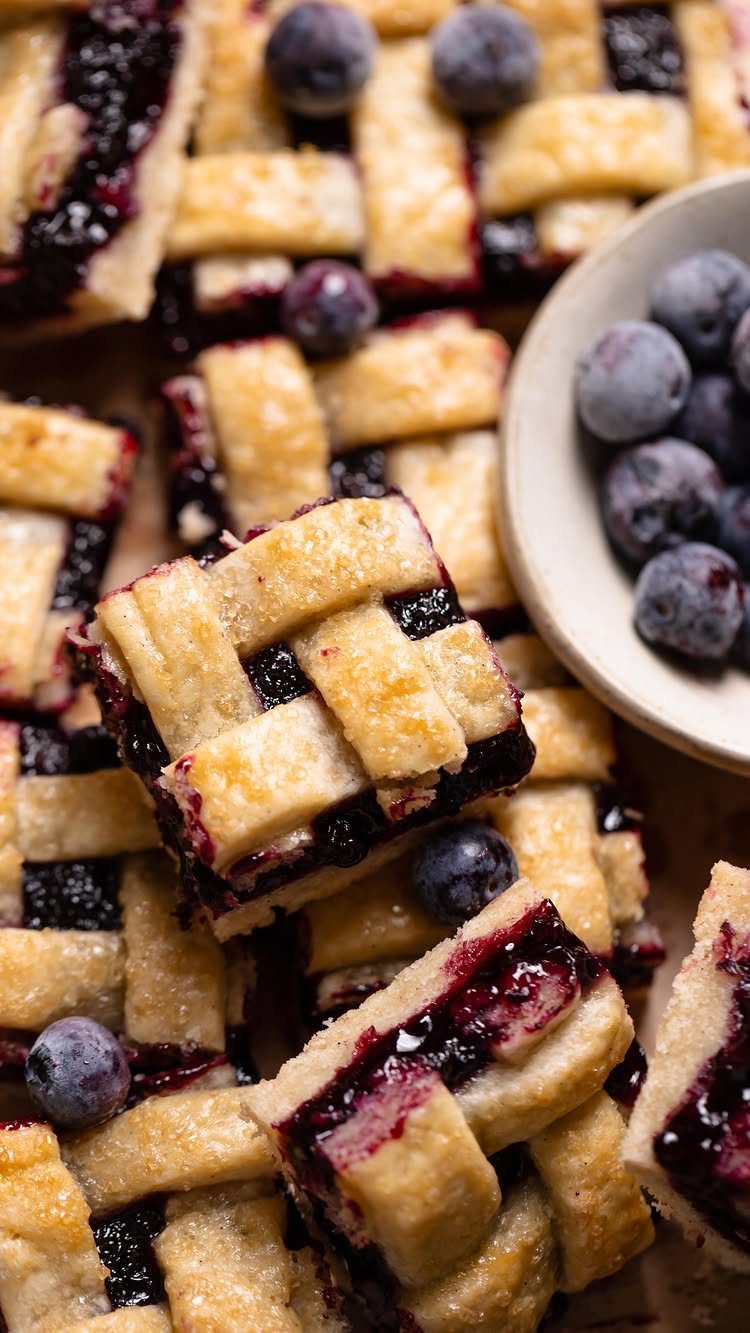 24 Desserts to Make with Blueberries, Cobbler to Cheesecake 22 Blueberry pie bars with a golden lattice crust and fresh blueberries.