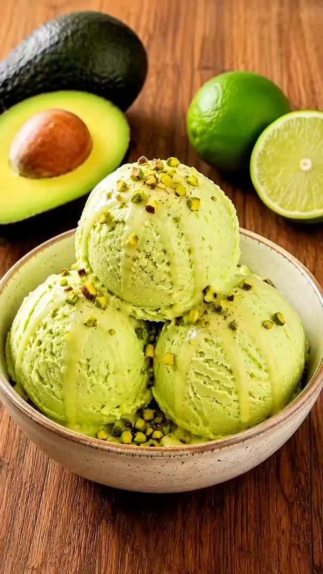 27 Easy Sweet Treats No Bake Ideas, From Fudge to Eton Mess 23 Green avocado ice cream scoops with pistachios in a bowl with fresh avocados and limes.
