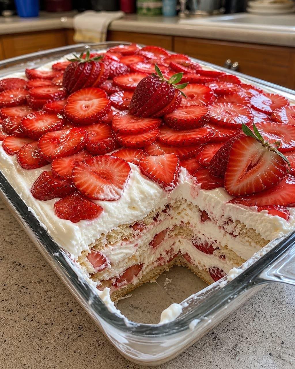 27 Easy Sweet Treats No Bake Ideas, From Fudge to Eton Mess 24 Layered strawberry icebox cake with cream and cookies in a glass baking dish.