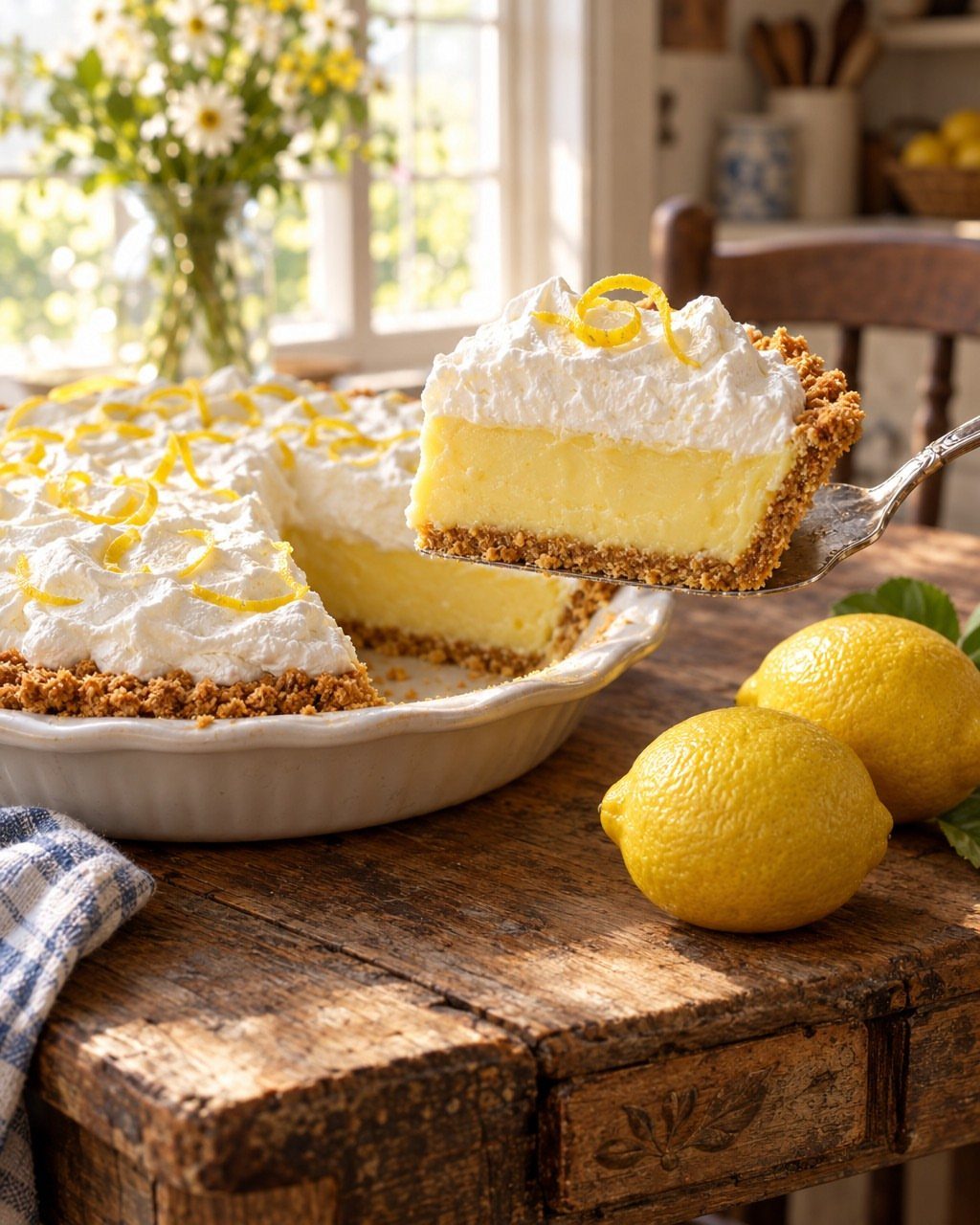 27 Easy Sweet Treats No Bake Ideas, From Fudge to Eton Mess 15 Lemon icebox pie slice with whipped cream and zest on a rustic table.