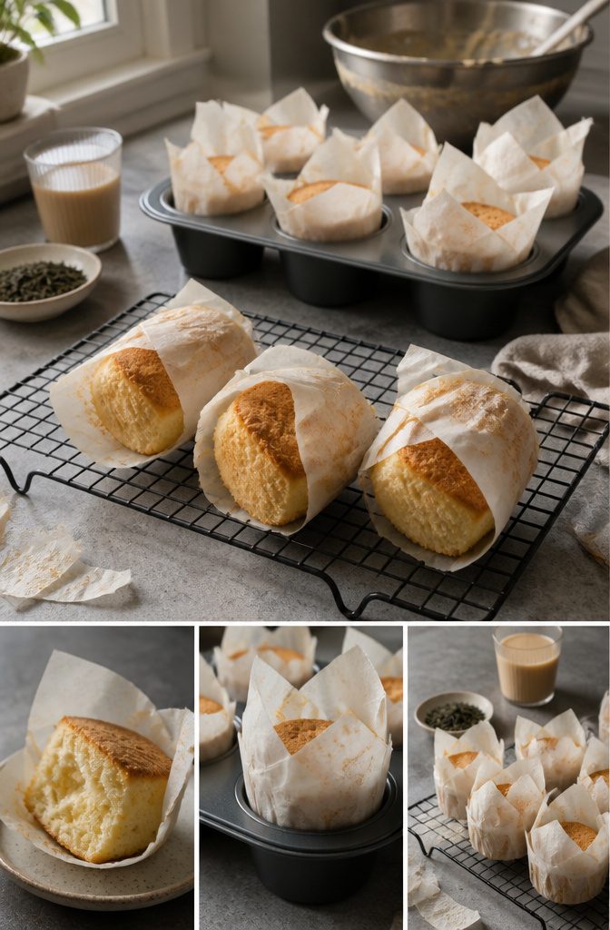 Fluffy Chinese Sponge Cake (Light and Airy Chiffon) 10 Paper-wrapped mini Chinese cakes baked in a popover pan
