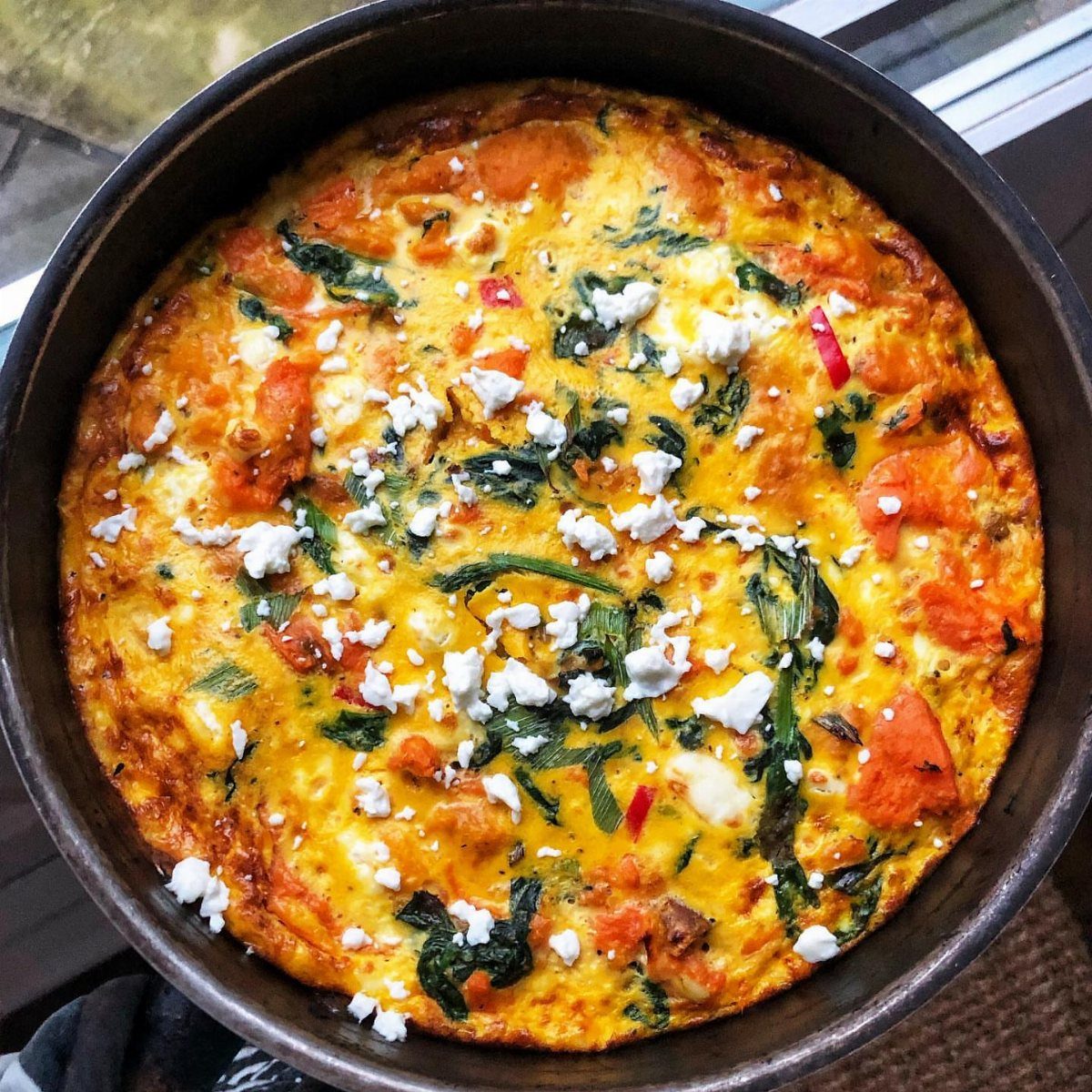 40 Food Lunch Recipes You Can Make in Minutes 16 Sweet potato frittata with spinach and feta cheese in a black skillet.