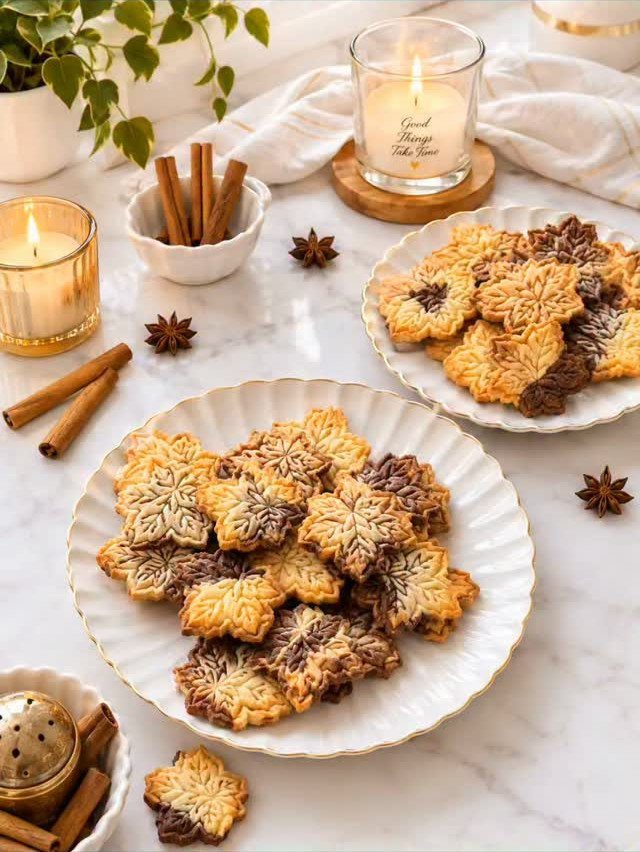 Fun Shaped Cookies: 35 Cut-Out Cookie Recipes to Decorate 7 Star-shaped cookies on white plates surrounded by cinnamon sticks and lit candles.