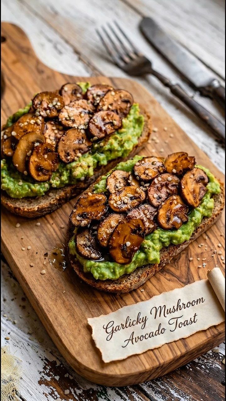 16 Morning Healthy Breakfast Ideas, From Egg Bites to Oats 16 Avocado toast topped with sautéed garlic mushrooms on a wooden serving board.