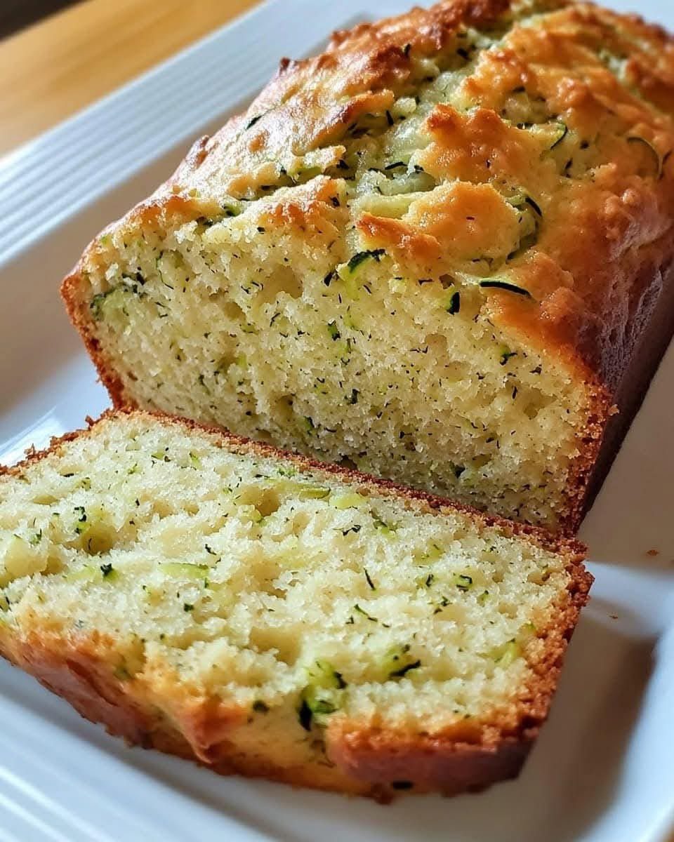16 Morning Healthy Breakfast Ideas, From Egg Bites to Oats 10 Zucchini bread loaf and a single slice on a white ceramic plate.