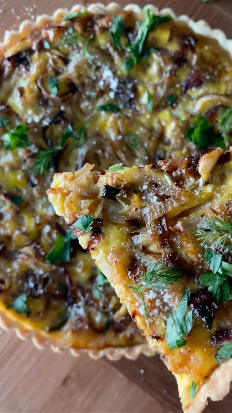 32 Ideas on What to Serve for Breakfast, From Eggs to Scones 17 Savory quiche with caramelized onions and fresh herbs in a fluted pastry crust.
