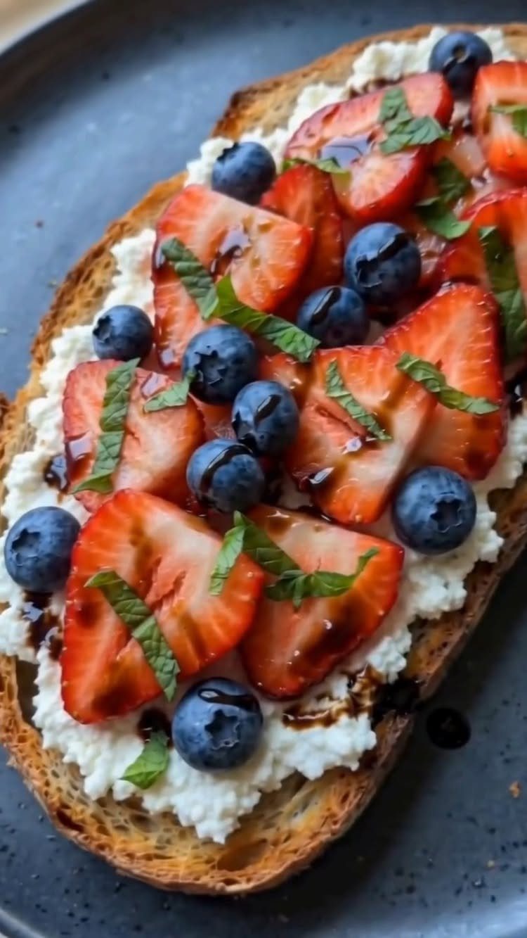 32 Ideas on What to Serve for Breakfast, From Eggs to Scones 26 Ricotta toast topped with sliced strawberries, blueberries, mint leaves, and balsamic glaze.