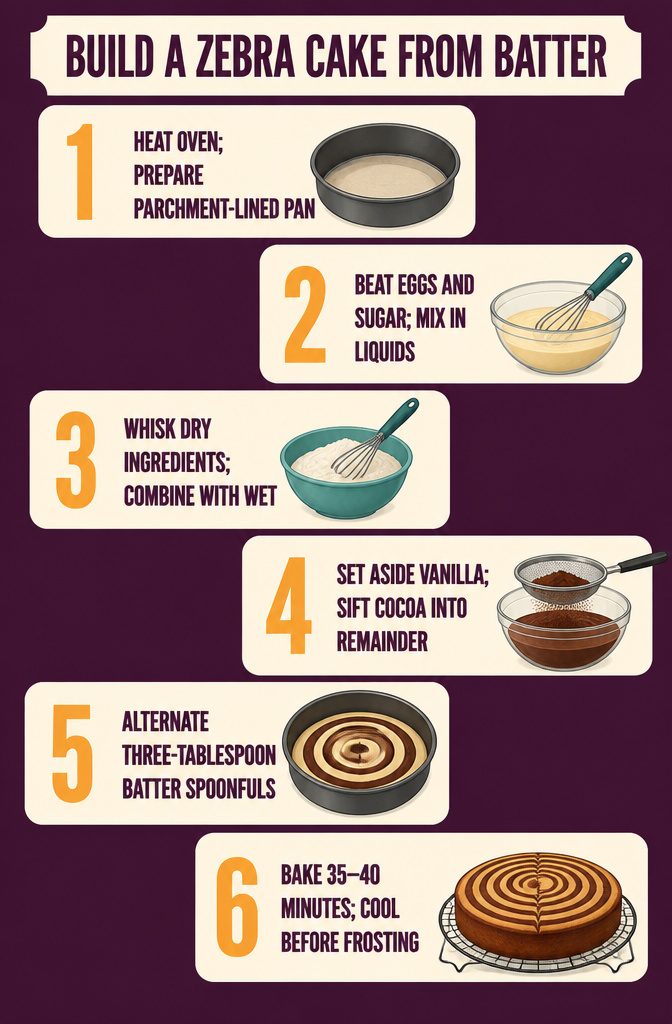 Vanilla and chocolate batter spooned in alternating rings in a cake pan